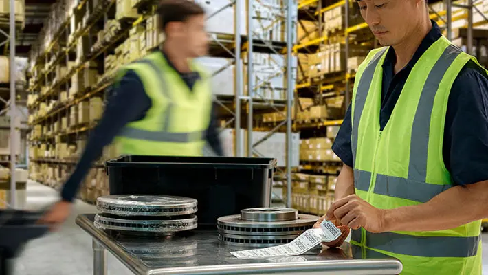 Operarios etiquetando pallets y productos